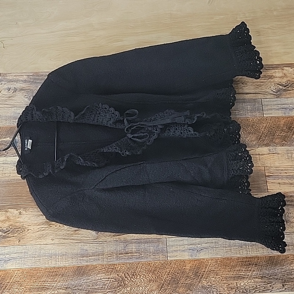 Black Wool Cardigan 1X